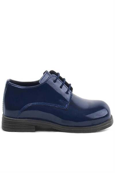 Rakerplus Navy Blue Patent Leather Rubber Laced Oxford Baby Shoes