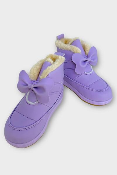 Liger İçi Kürklü Cırtlı Kız Çocuk Bebek Ayakkabısı Lila