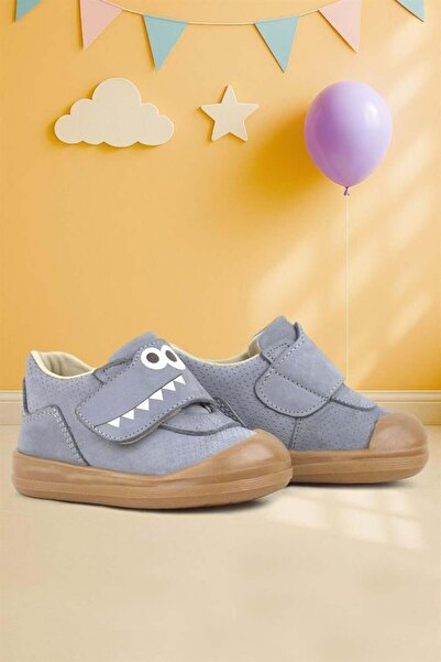 Rakerplus Dino Genuine Leather Gray High Top Baby Shoes