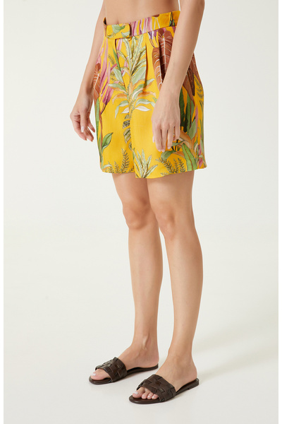 Network Sarı Desenli Pileli Şort