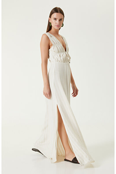 Network Ekru Bej Çizgili Plaj Elbisesi