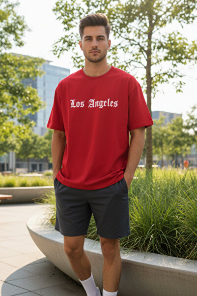 UNCİA OUTDOORS تي شيرت لوس أنجلوس مطبوع كبير الحجم للجنسين برقبة دائرية