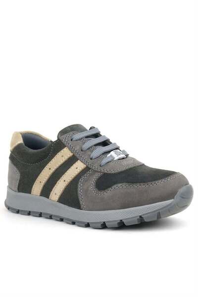 Rakerplus Leather Gray Sand Color Zippered Sneakers