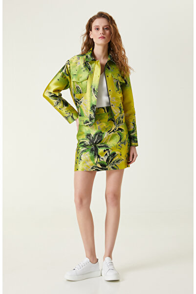 Network Yeşil Jakar Desenli Mini Etek