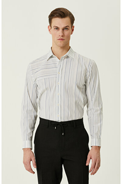 Network Beyaz Lacivert Çizgili Gömlek