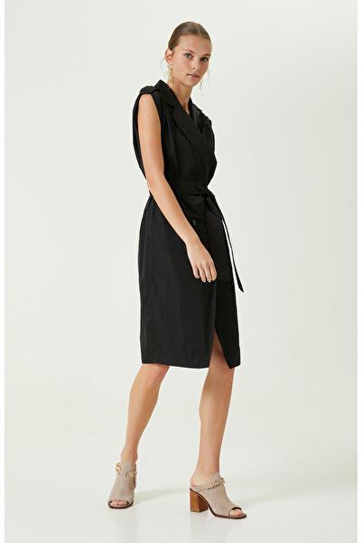 Network Diz Boy Kolsuz Siyah Elbise