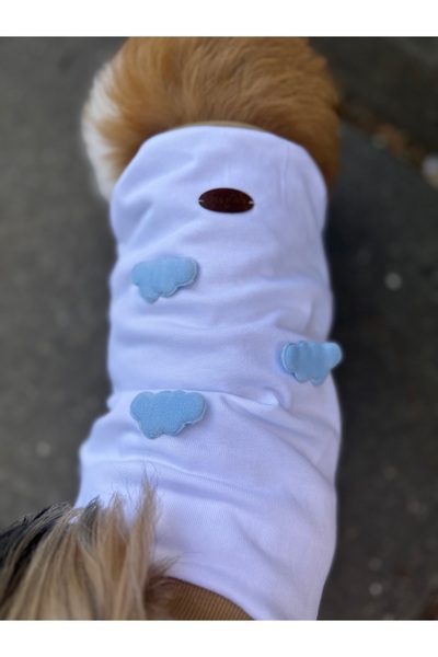 For a Fur Dog T-Shirt White Cat Dog T-Shirt with Cloud Pattern