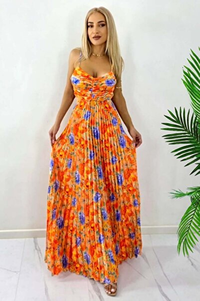 FashionForYou Μακρύ πλισέ φόρεμα NYSA, ενισχυμένες cups και δέσιμο στην πλάτη...