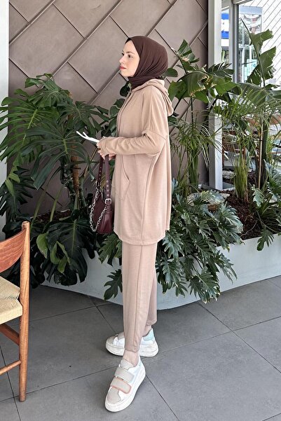 lamelif Σετ Τζιλάτι με κουκούλα καφέ γαλακτώδους χρώματος