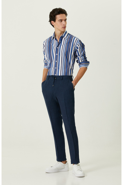 Network Lacivert Beyaz Çizgili Gömlek