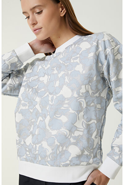 Network Mavi Beyaz Baskılı Sweatshirt