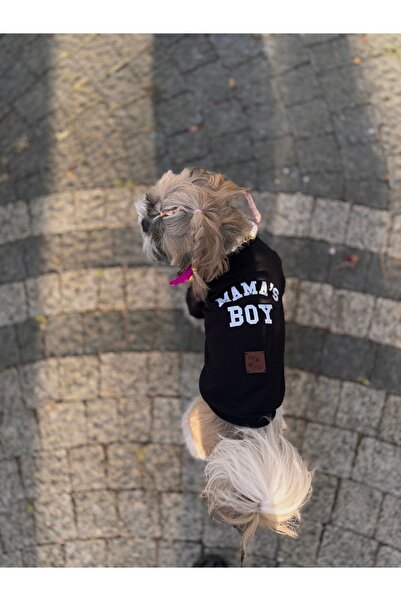 For a Fur Köpek Tişörtü Mamas Boy Baskılı Siyah Kedi Tişörtü Kıyafeti