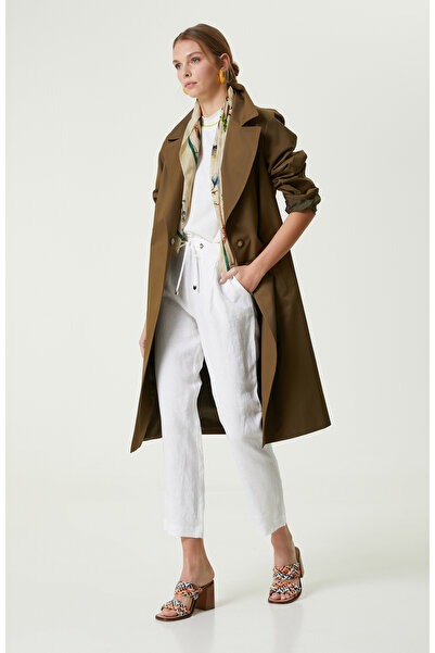 Network Beyaz Beli Büzgülü Keten Pantolon