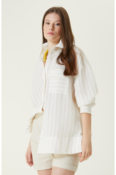 Network Limited Ekru Bej Desenli Gömlek