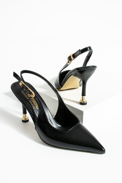 HVZ Exclusive Černé lakované dámské boty na podpatku (8 cm) pro zásnuby, promoce, svatební obřad, špičaté jehlové podpatky