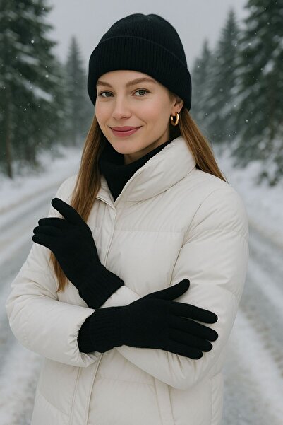 FELLMENS Siyah Örme Unisex Eldiven