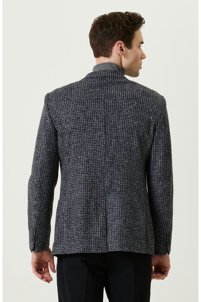 Network Dokuma Mono Yaka Lacivert Desenli Ceket