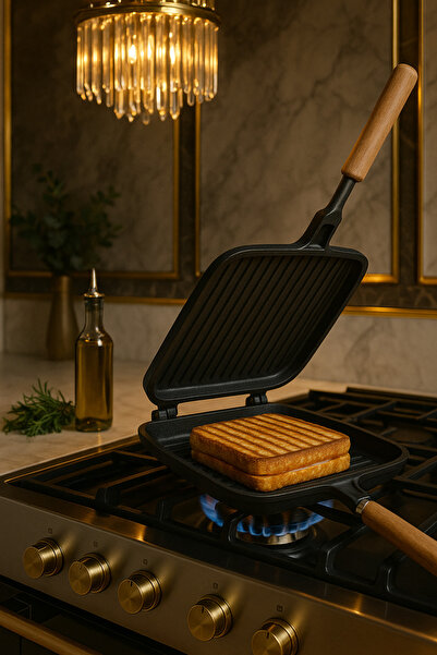 BBA HOME Ocak Üstü Içi Dışı Teflon Tost Makinası Ocak Üstü Iç-dış Greblon Tos...