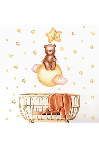 Artikel Bulutların Üzerinde Sevimli Ayıcık ve Yıldızlar Çocuk Odası Duvar Sti...