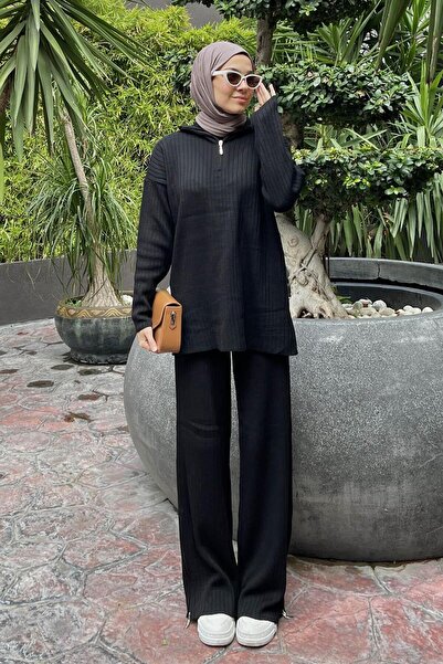 lamelif Παντελόνι με φερμουάρ Μαύρο Σετ Τσαμιράνι