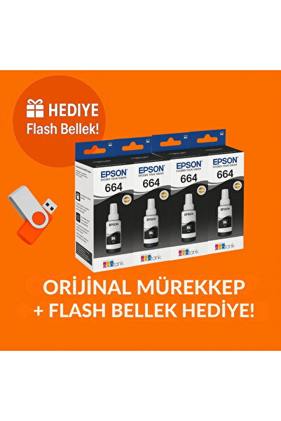 EPSON T664 Ecotank L386 Orjinal 4'lü Siyah Mürekkep 14u1765