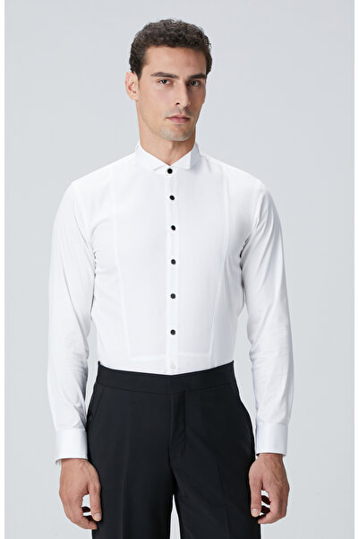 Network Beyaz Saten Smokin Gömlek