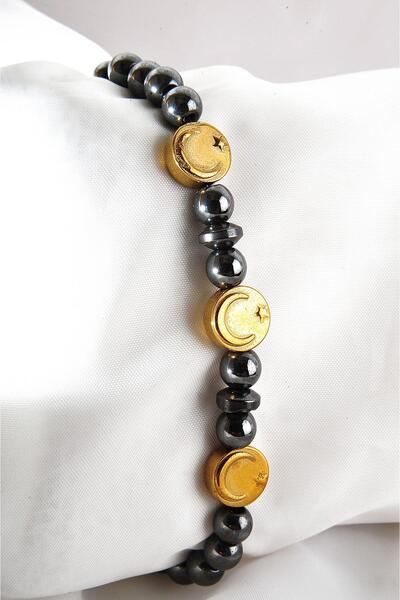 EUROMODA إسوارة للجنسين من الحجر المطرز بالنجمة والذهب والأحجار المدخنة