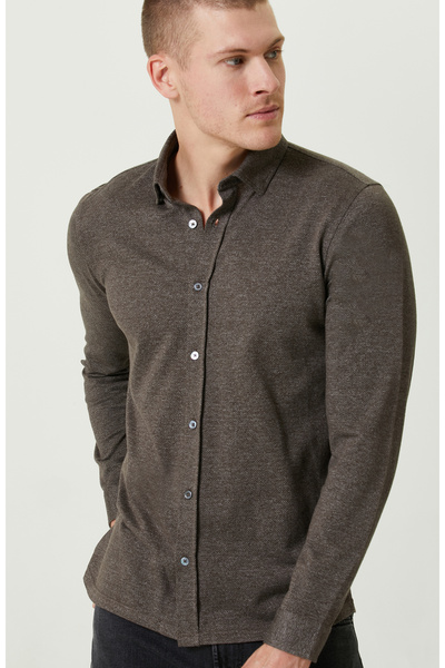 Network Örme Klasik Yaka Haki Gömlek