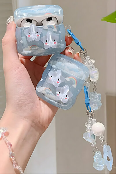 Fibaks Airpods 4. Nesil 2024 Uyumlu 3D Yıldız Oyuncak Gökkuşağı Askılı Tutamaçlı Kulaklık Kılıfı