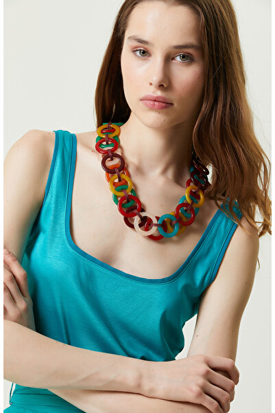 Network Yeşil Kare Yaka Askılı T-shirt