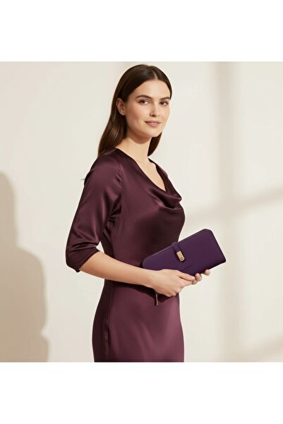 HMXPOLO Büyük Boy Mıknatıslı Şık ve Kullanışlı Tasarım Kadın Mor El Çantası