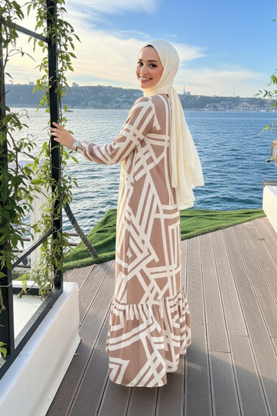 Neva Style Mink Patterned Hijab Dress - 15720V