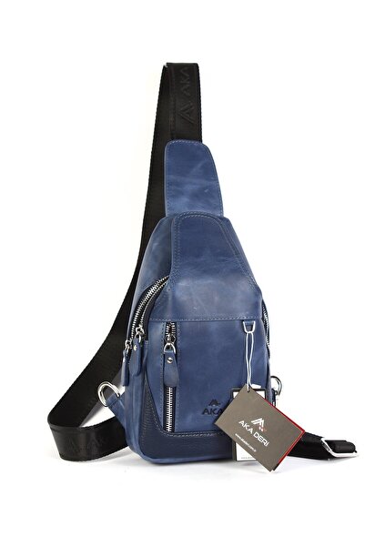 Aka Deri Shoulder Strap Crossbody Bag Crazy Navy Blue 340 R127