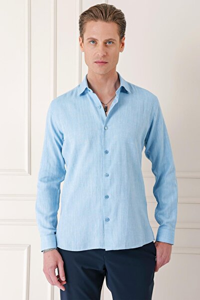 Efor Comfort Fit Balıksırtı Dokuma %100 Pamuk Klasik Turkuaz Gömlek Gk 722