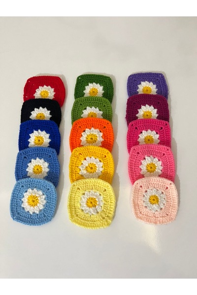 Petek Collection Square Model Daisy Knitting Motifs 6 cm (10 Pcs Mixed Color)