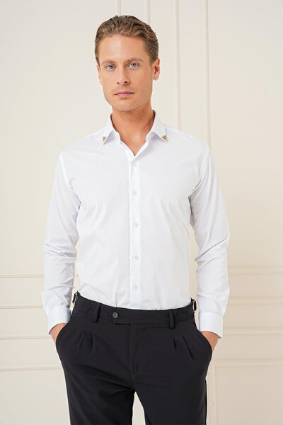 Efor G 1577 Slim Fit Beyaz Klasik Gömlek