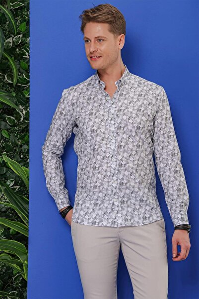 Efor G 1542 Slim Fit Gri Klasik Gömlek