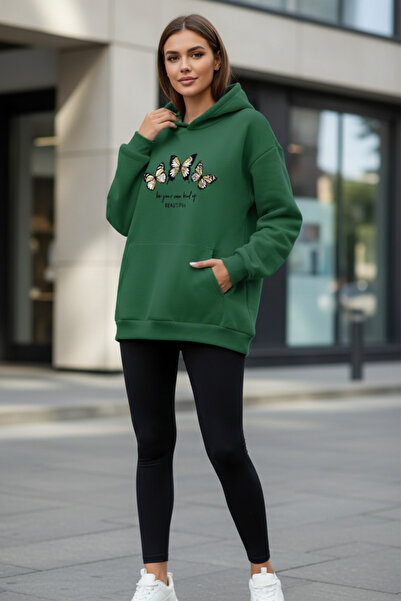 UNCİA OUTDOORS Hanorac cu glugă pentru femei, cu imprimeu fluture