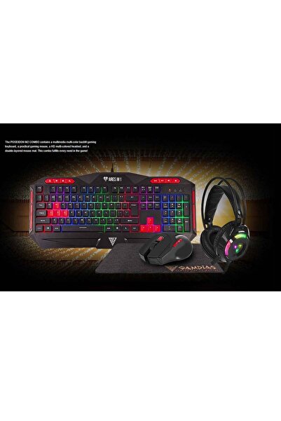 gamdias Poseidon M2 4-in-1 Gaming Combo: Multi-color Backlit Keyboard, HD Headset, Advanced Gaming M