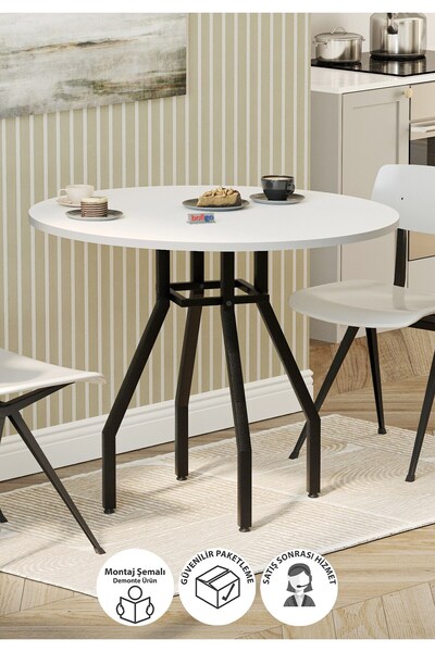 Bofigo Yuvarlak Yemek Masası 80 Cm Mutfak Masası Balkon Masası Roma Beyaz