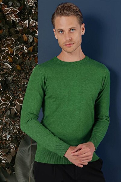 Efor TR 858 Slim Fit Yeşil Klasik Triko