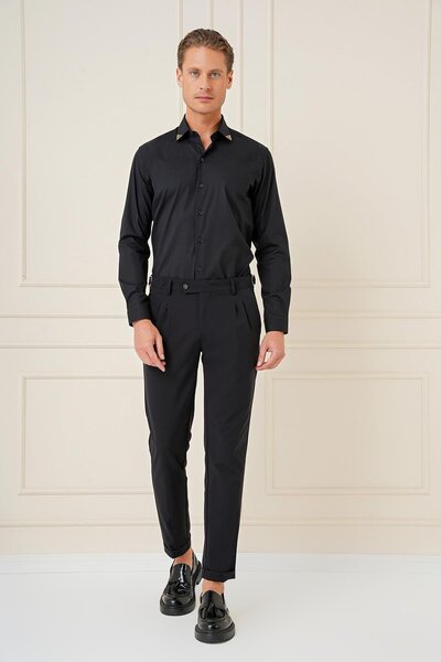 Efor G 1577 Slim Fit Siyah Klasik Gömlek