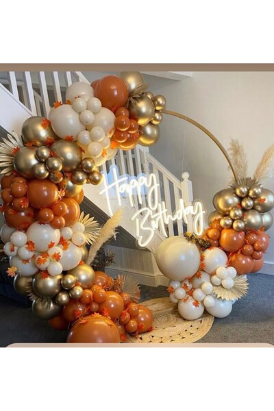Parti Düşleri 19 Gold - Yanık Turuncu - Deniz Kumu Renk Balon Zincir Seti
