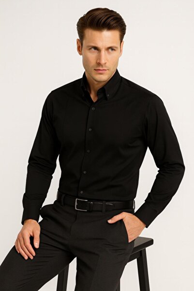 Efor GK 691 Slim Fit Siyah Klasik Gömlek