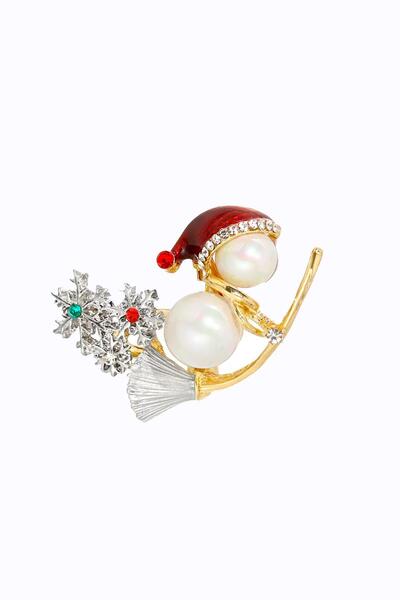 New Obsessions Yılbaşı Hediyelik Uçan Süpürgeli Kardan Adam Figürlü Broş