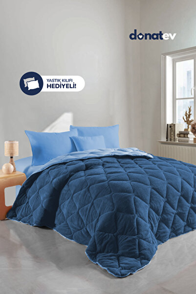 DONATEV Double Wellsoft Blue Quilt Set /195X215 cm with a Gift