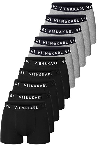 Vien&Karl Чоловічі чорно-сірі боксери з еластичною талією, 10 штук в упаковці