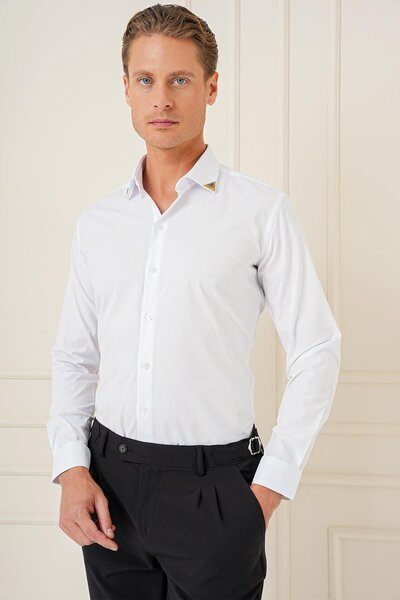 Efor G 1577 Slim Fit Beyaz Klasik Gömlek