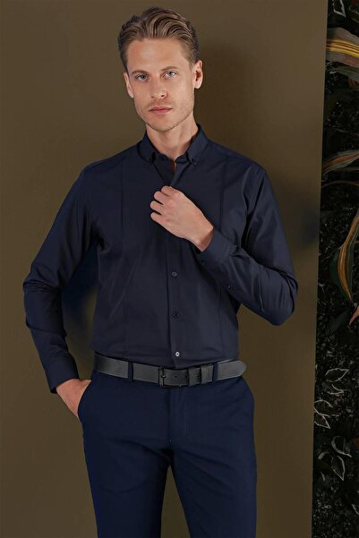 Efor GK 691 Slim Fit Lacivert Klasik Gömlek