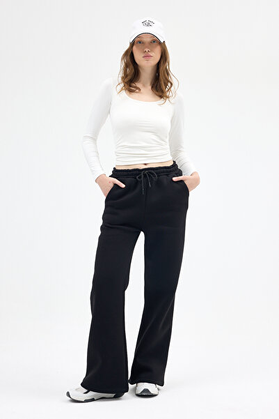 Rays Μαύρο γυναικείο παντελόνι φαρδύ πόδι 9220M